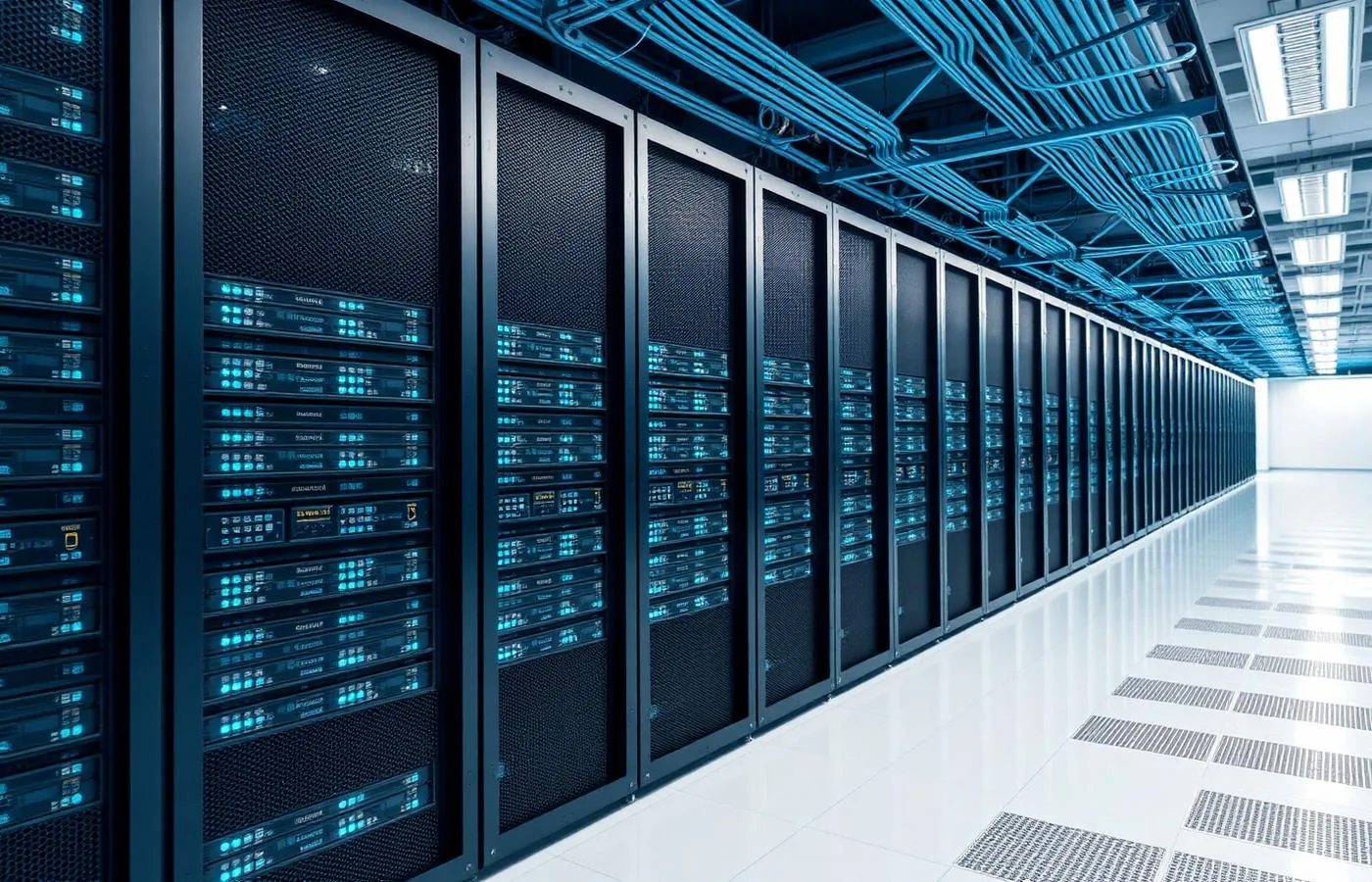 Cloud infrastructure server racks with structured network cabling